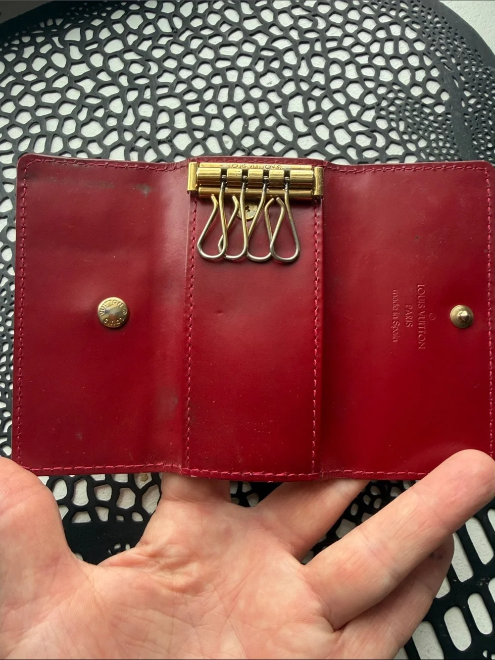 Louis Vuitton Vernis Red Patent Key Case with Gold Chain